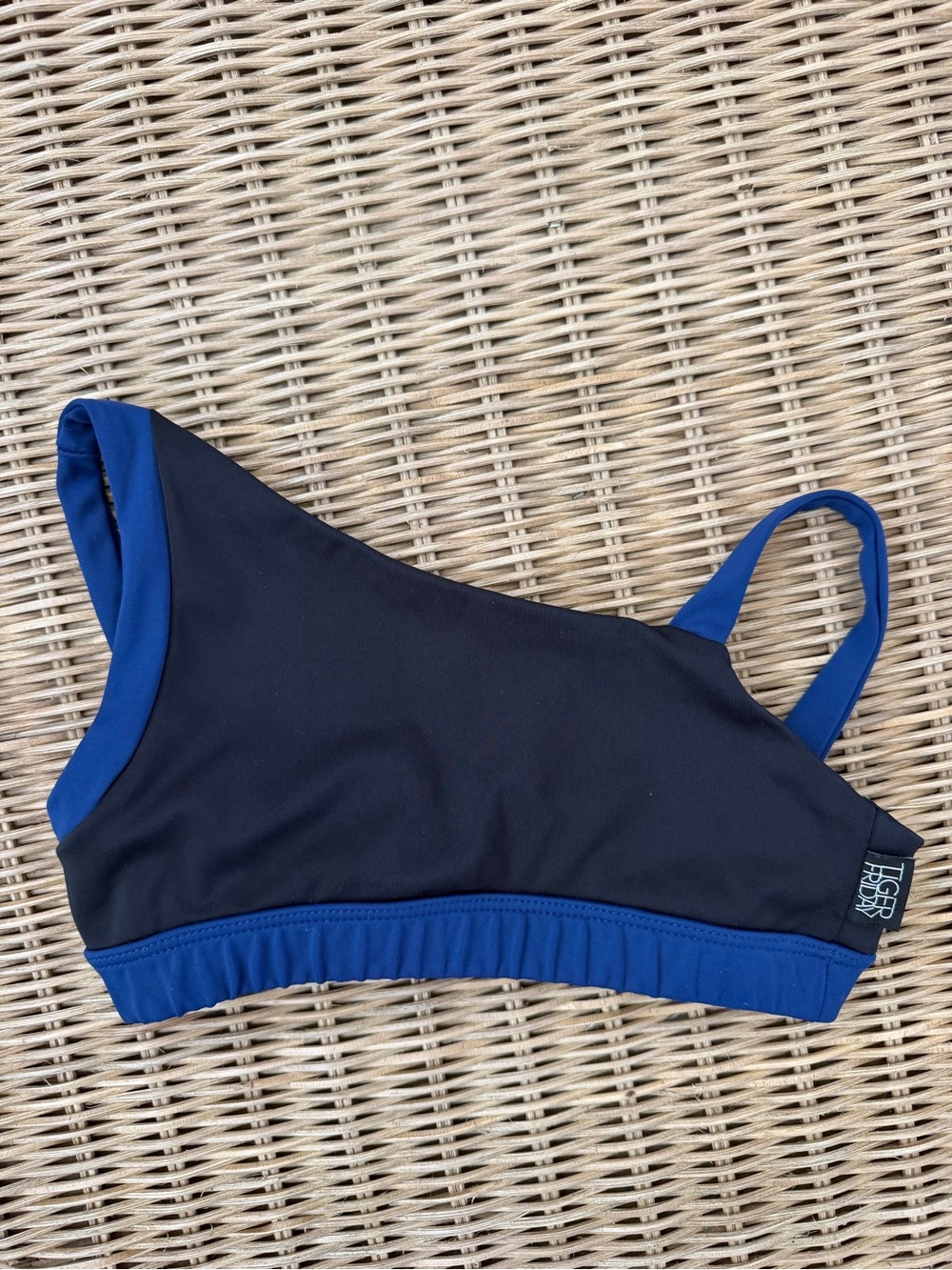 TIGER FRIDAY Assymetrical Black and Blue Crop Bra Top Size CXL